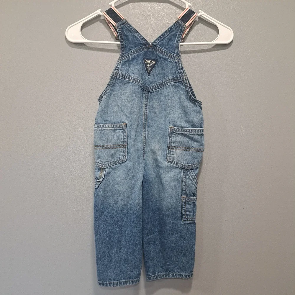 OshKosh B'gosh Kids Blue‎ Denim Vestbak Overalls 12-18M Carpenter Stripe Kidcore